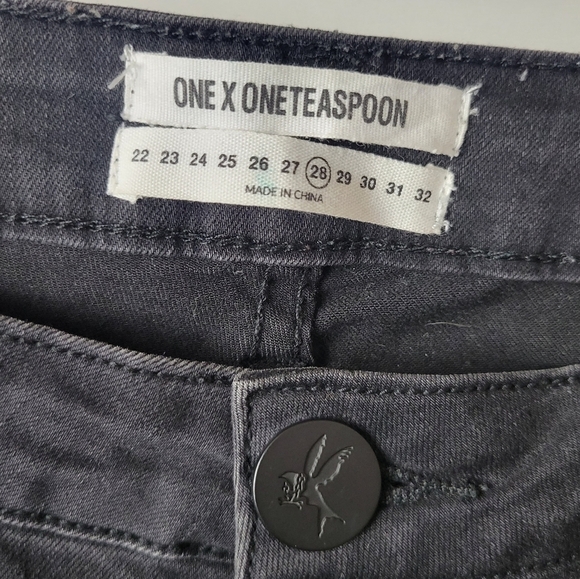 One Teaspoon Freebirds ll High Waist Skinny Jeans Raw Hem Black 28 - Picture 8 of 13